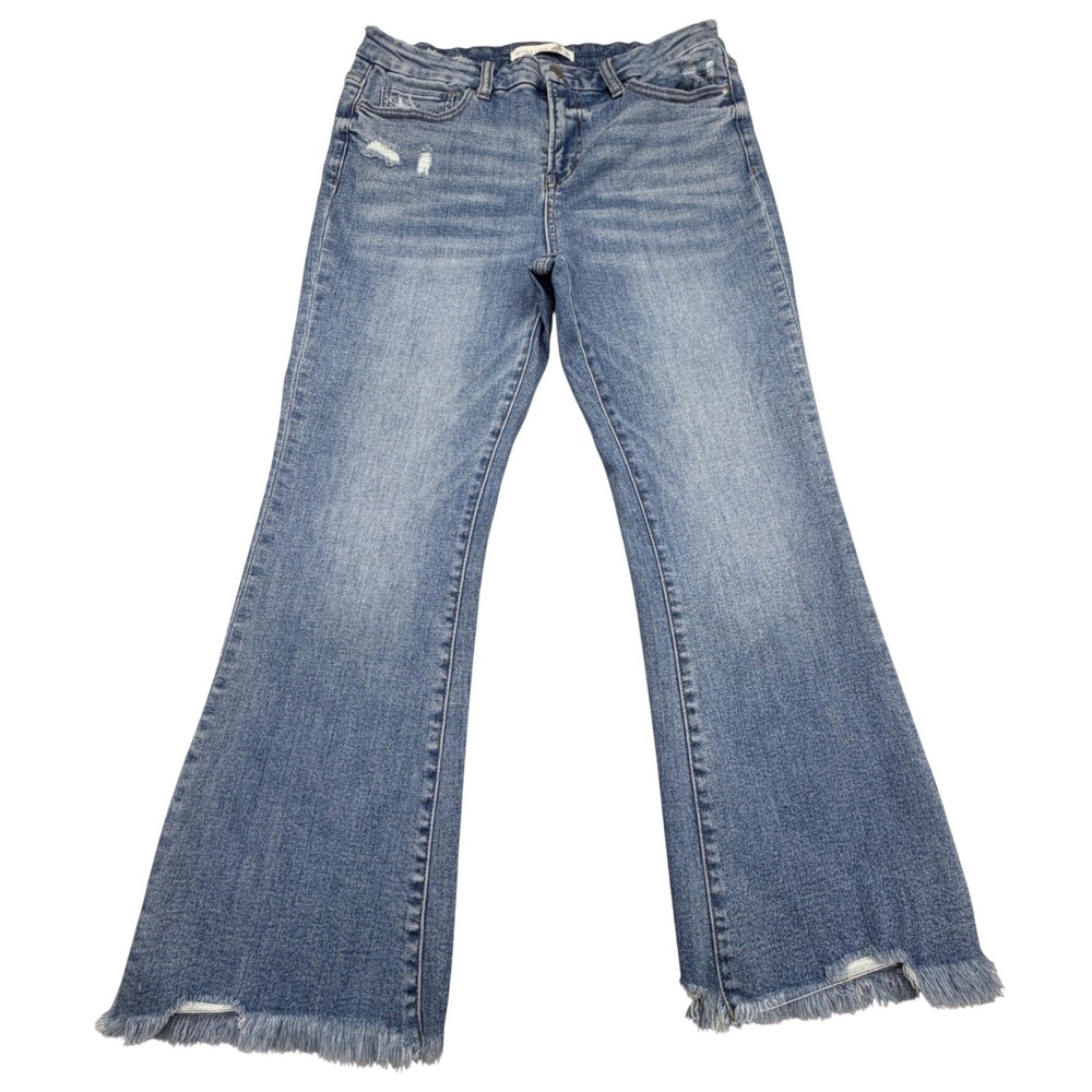 Altar'd State Womens Distressed Flare Jeans Blue Medium Wash Raw Hem ALT-F149 30